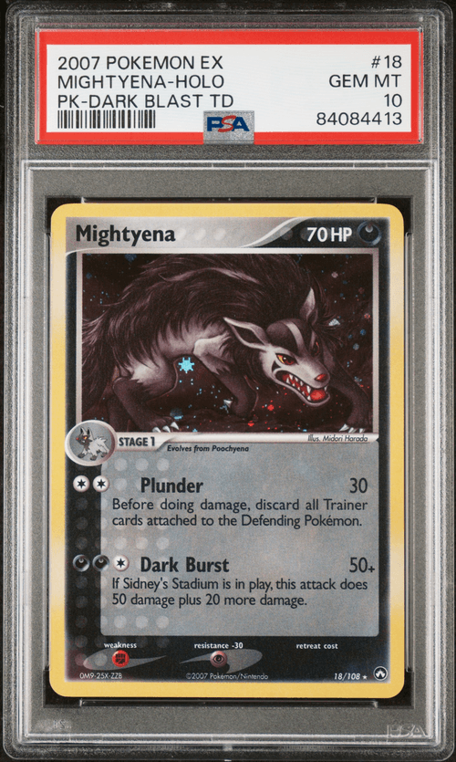 PSA 10 MIGHTYENA-HOLO PK-DARK BLAST TD